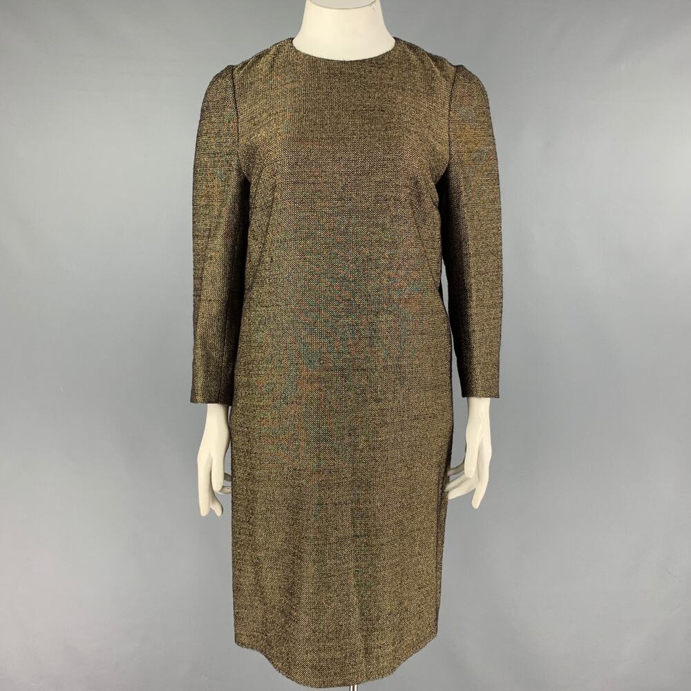 DRIES VAN NOTEN Size 10 Gold Wool Viscose Sheath Dress
